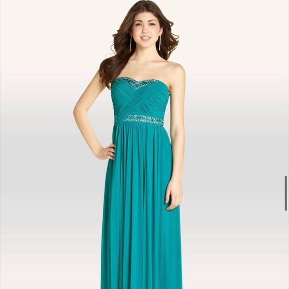 Laura Petite Chiffon Teal Strapless Dress Prom Formal Bridesmaid - Picture 1 of 4